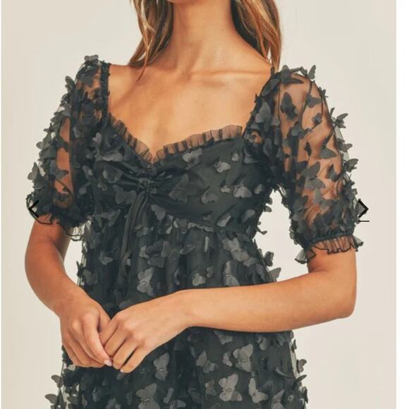 Sheer Sleeve 3D Butterfly Babydoll Whimsigoth Dark Romantic Dress Womens S - Picture 3 of 9